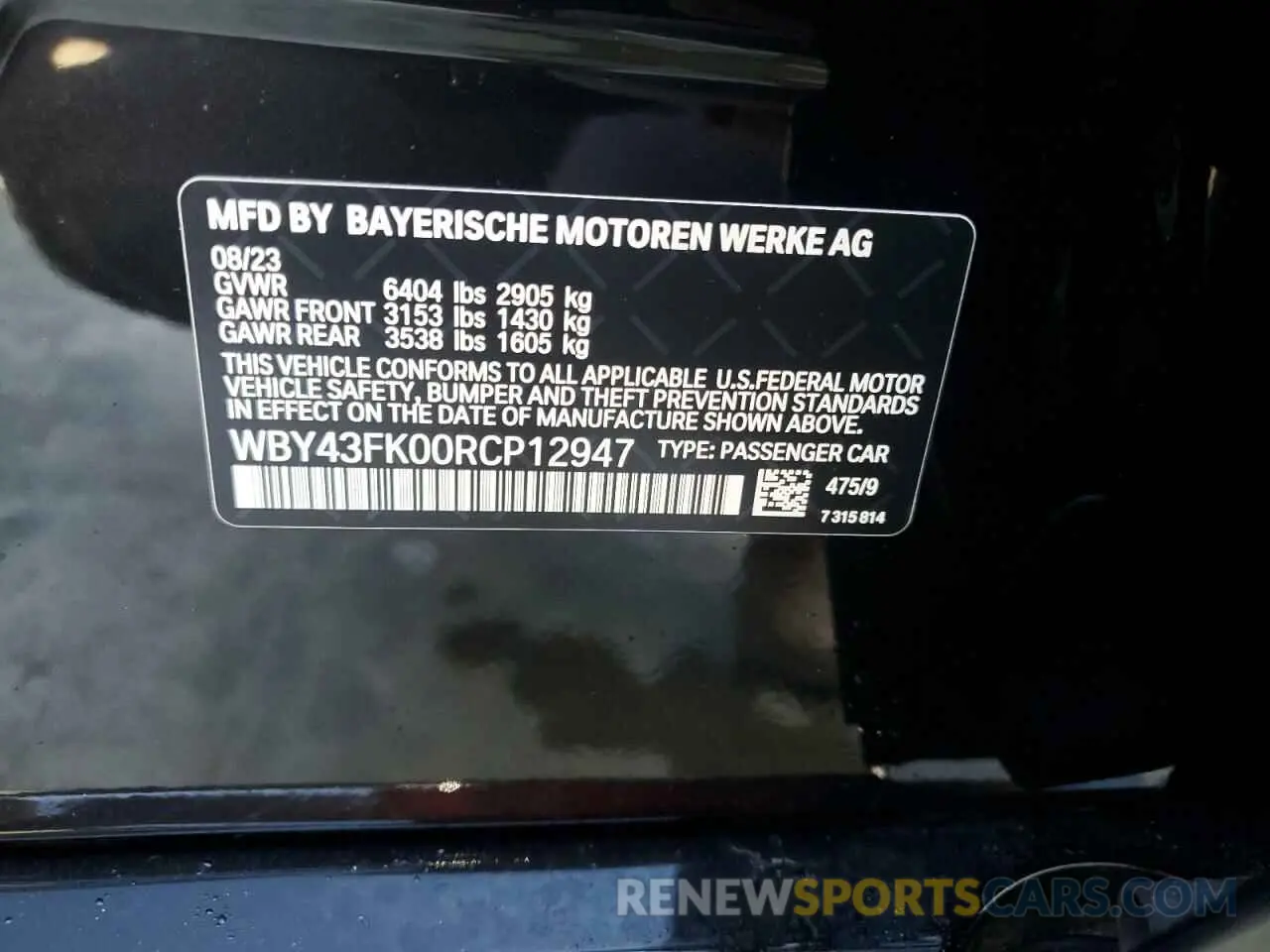 13 fotografías del automóvil dañado WBY43FK00RCP12947 BMW I5 M60 2024
