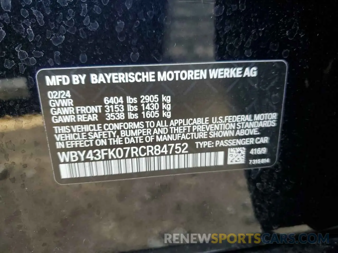 12 fotografías del automóvil dañado WBY43FK07RCR84752 BMW I5 M60 2024