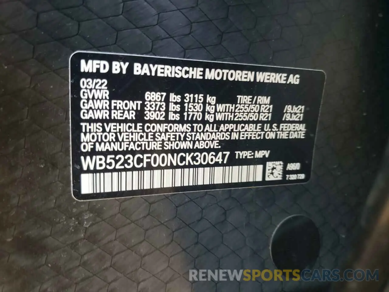 10 fotografías del automóvil dañado WB523CF00NCK30647 BMW IX XDRIVE5 2022