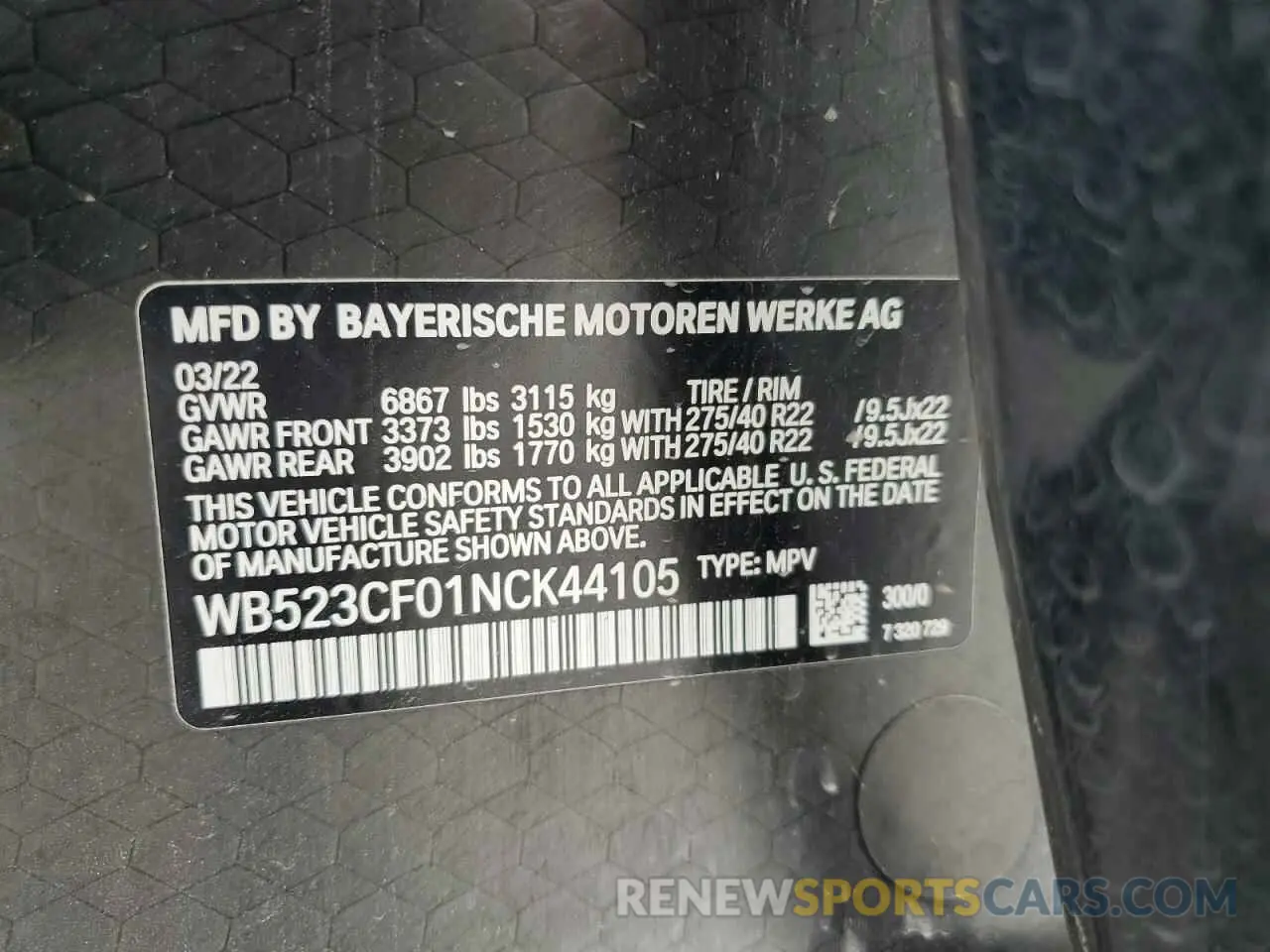 14 fotografías del automóvil dañado WB523CF01NCK44105 BMW IX XDRIVE5 2022