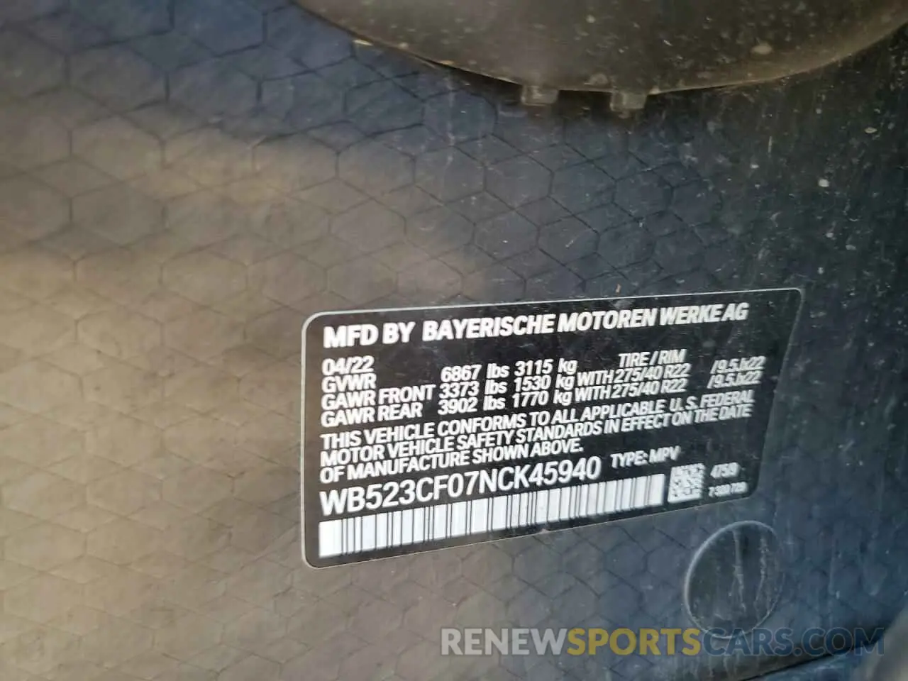 12 fotografías del automóvil dañado WB523CF07NCK45940 BMW IX XDRIVE5 2022