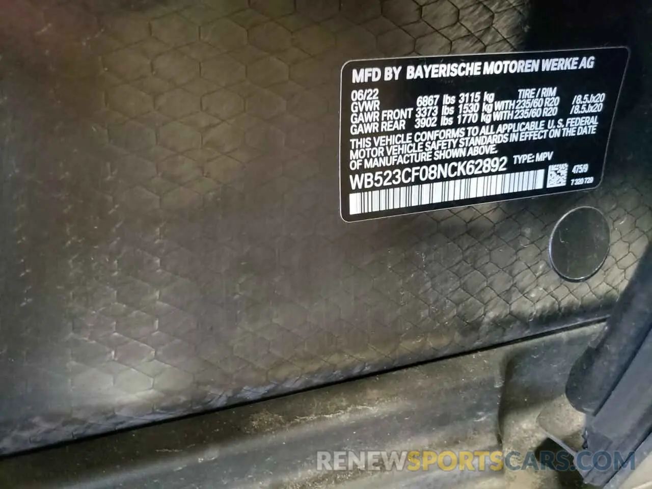 12 fotografías del automóvil dañado WB523CF08NCK62892 BMW IX XDRIVE5 2022