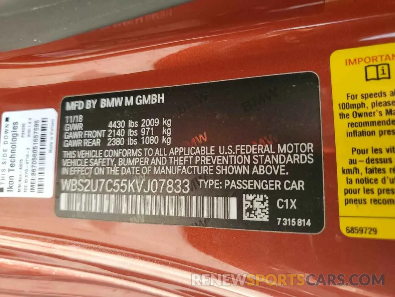 12 fotografías del automóvil dañado WBS2U7C55KVJ07833 BMW M2 2019
