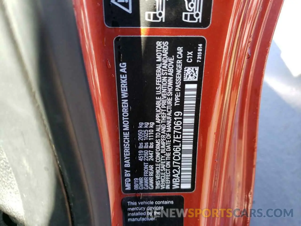10 fotografías del automóvil dañado WBA2J7C06L7E70619 BMW M2 2020