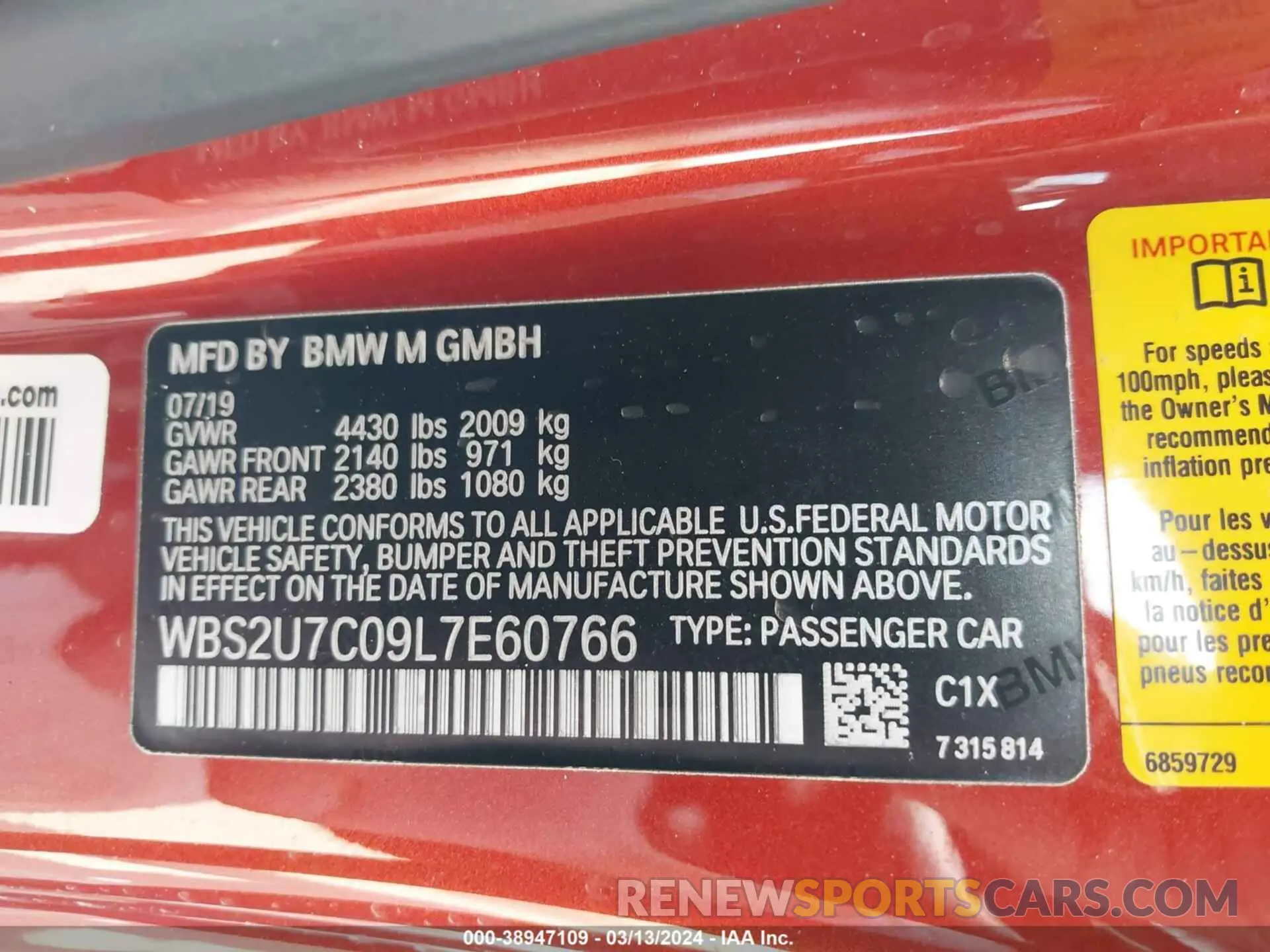 9 fotografías del automóvil dañado WBS2U7C09L7E60766 BMW M2 2020