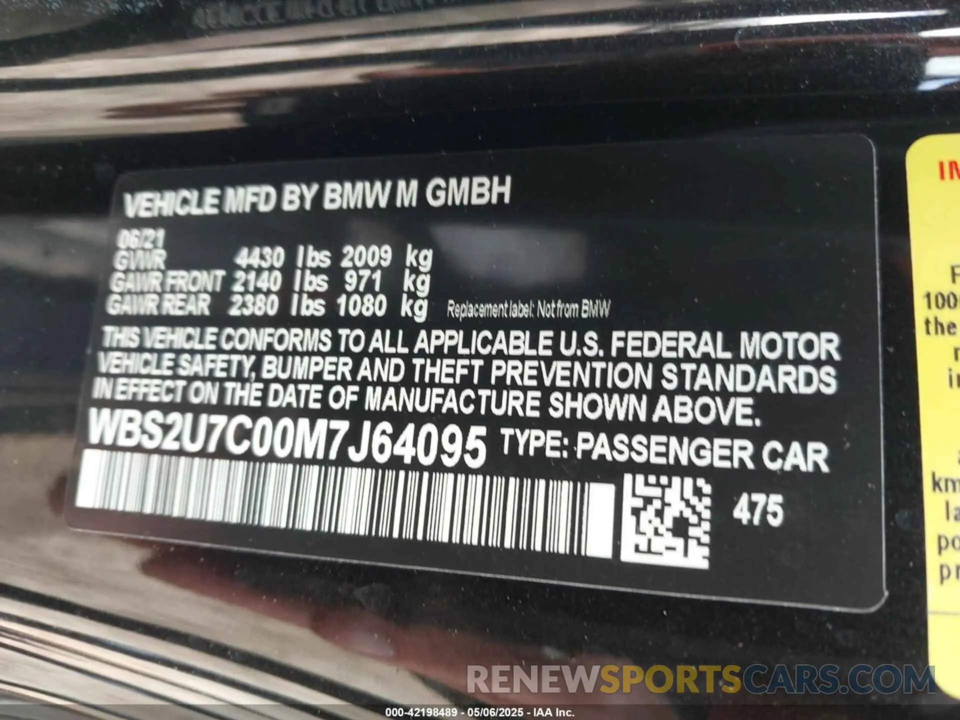 9 fotografías del automóvil dañado WBS2U7C00M7J64095 BMW M2 2021