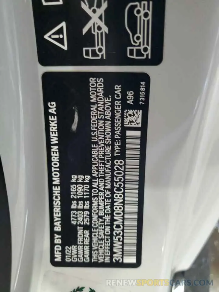 12 fotografías del automóvil dañado 3MW53CM08N8C55028 BMW M2 2022