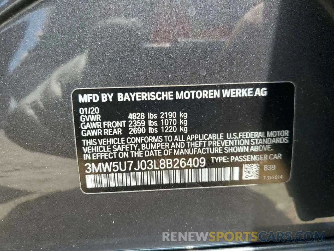 12 fotografías del automóvil dañado 3MW5U7J03L8B26409 BMW M3 2020