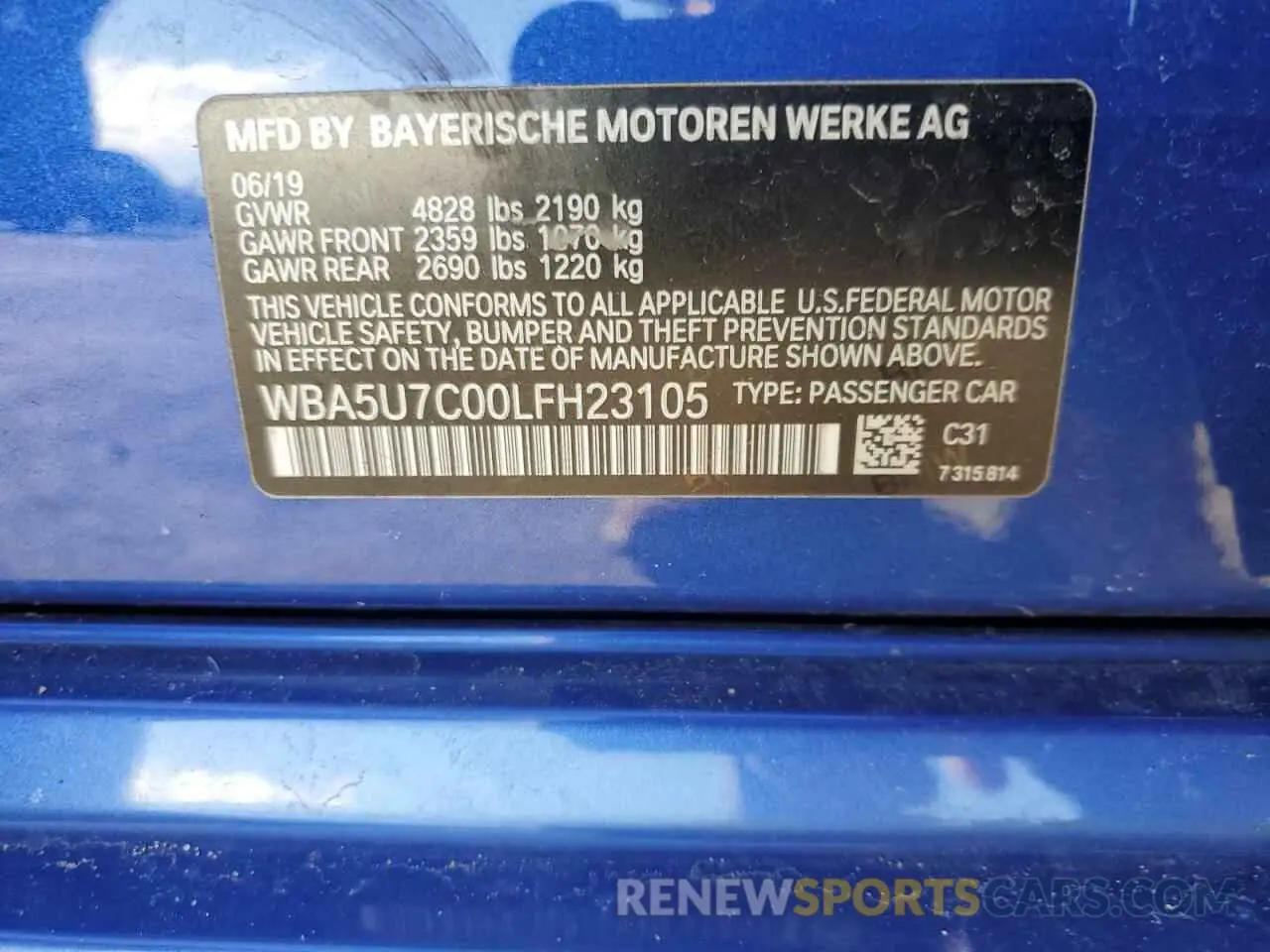 12 fotografías del automóvil dañado WBA5U7C00LFH23105 BMW M3 2020