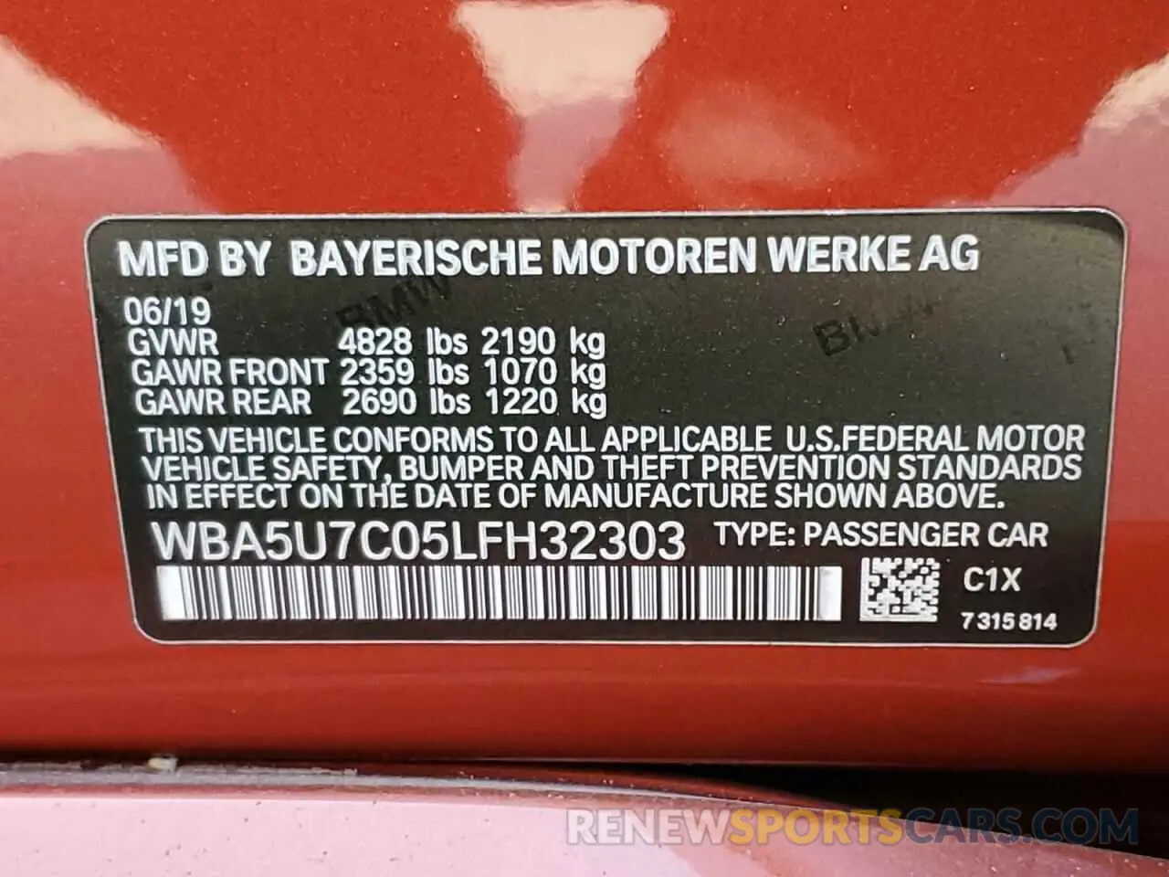 10 fotografías del automóvil dañado WBA5U7C05LFH32303 BMW M3 2020