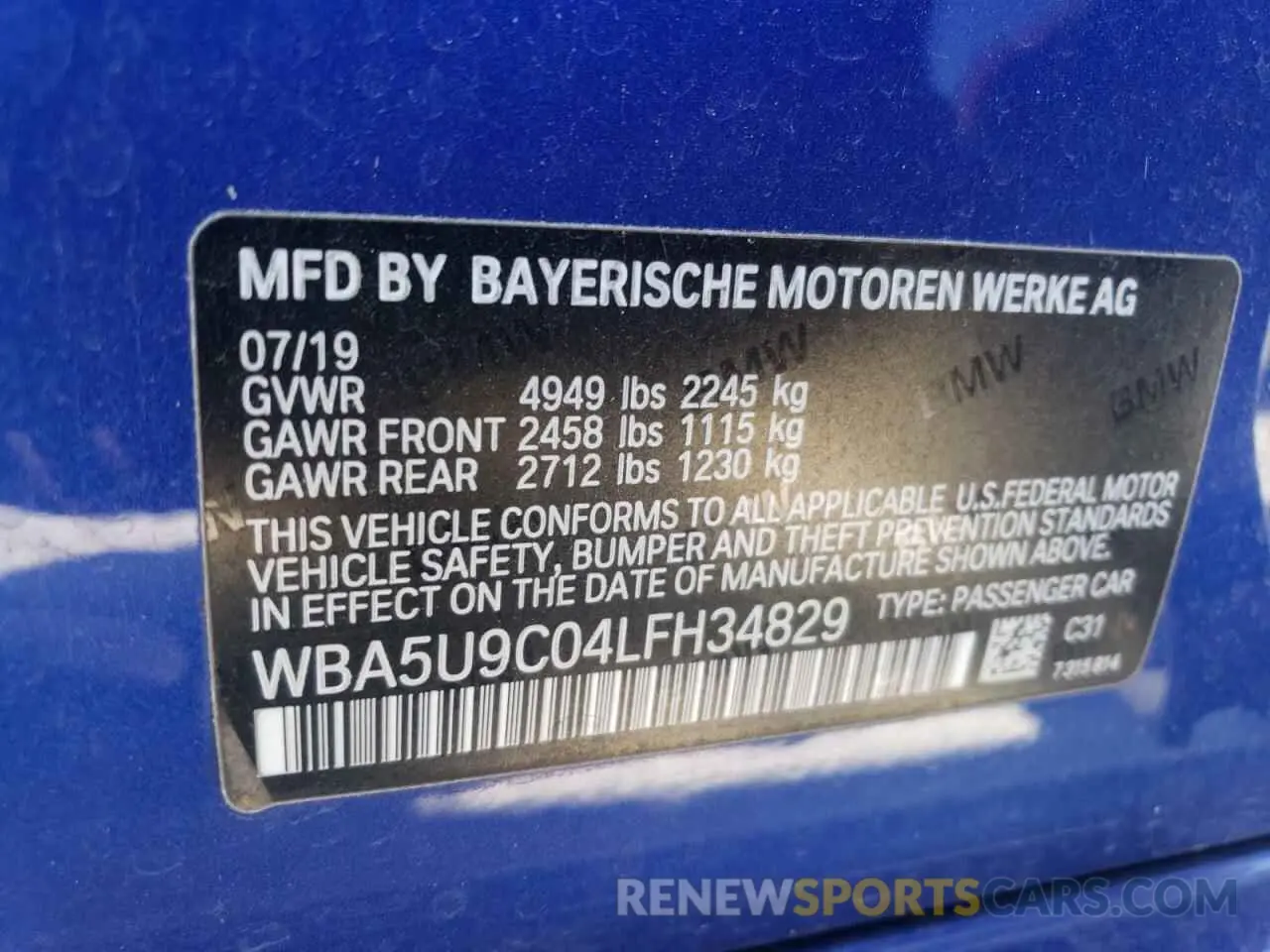 10 fotografías del automóvil dañado WBA5U9C04LFH34829 BMW M3 2020