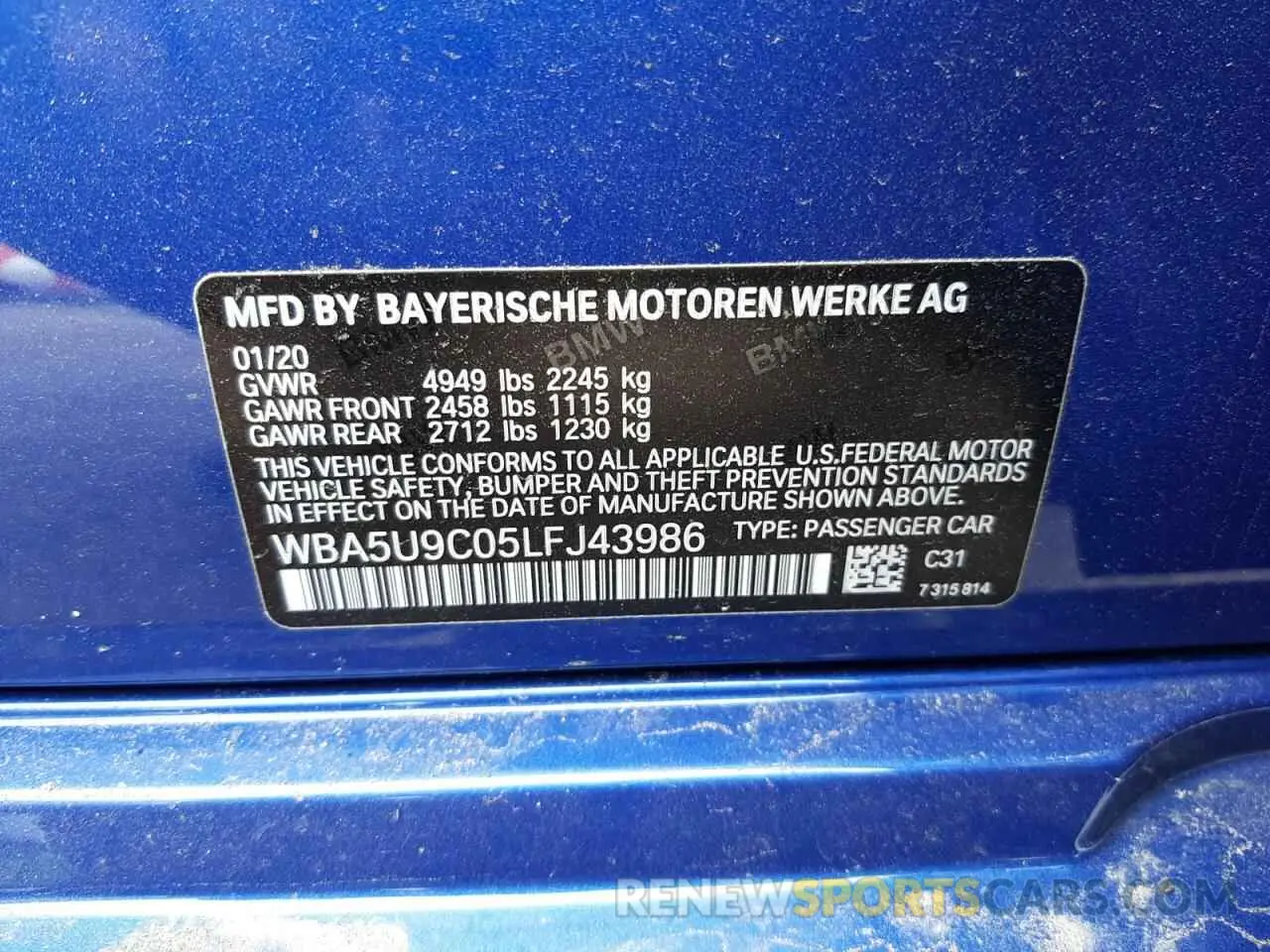 10 fotografías del automóvil dañado WBA5U9C05LFJ43986 BMW M3 2020
