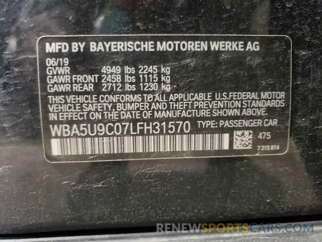 10 fotografías del automóvil dañado WBA5U9C07LFH31570 BMW M3 2020