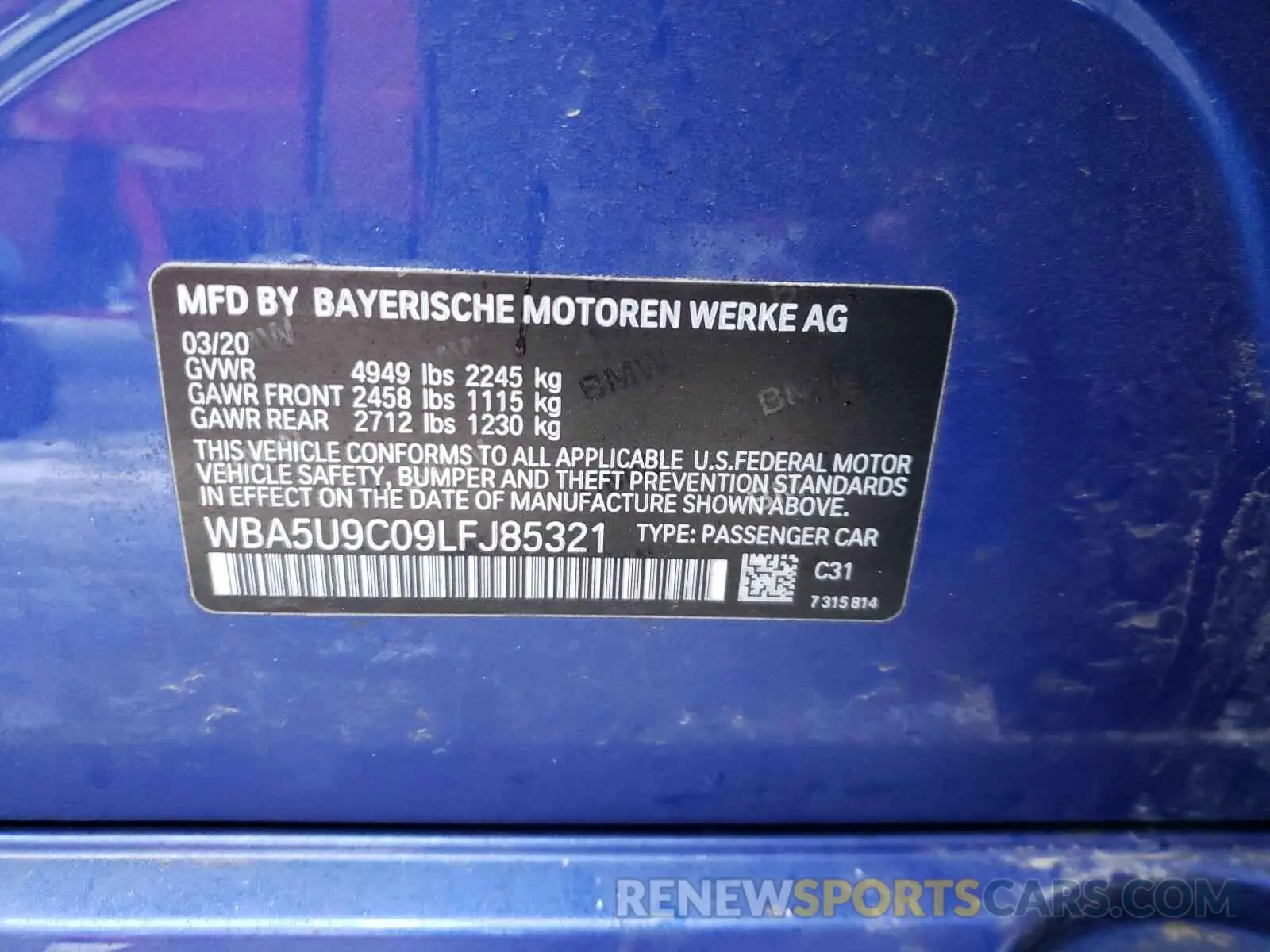 10 fotografías del automóvil dañado WBA5U9C09LFJ85321 BMW M3 2020