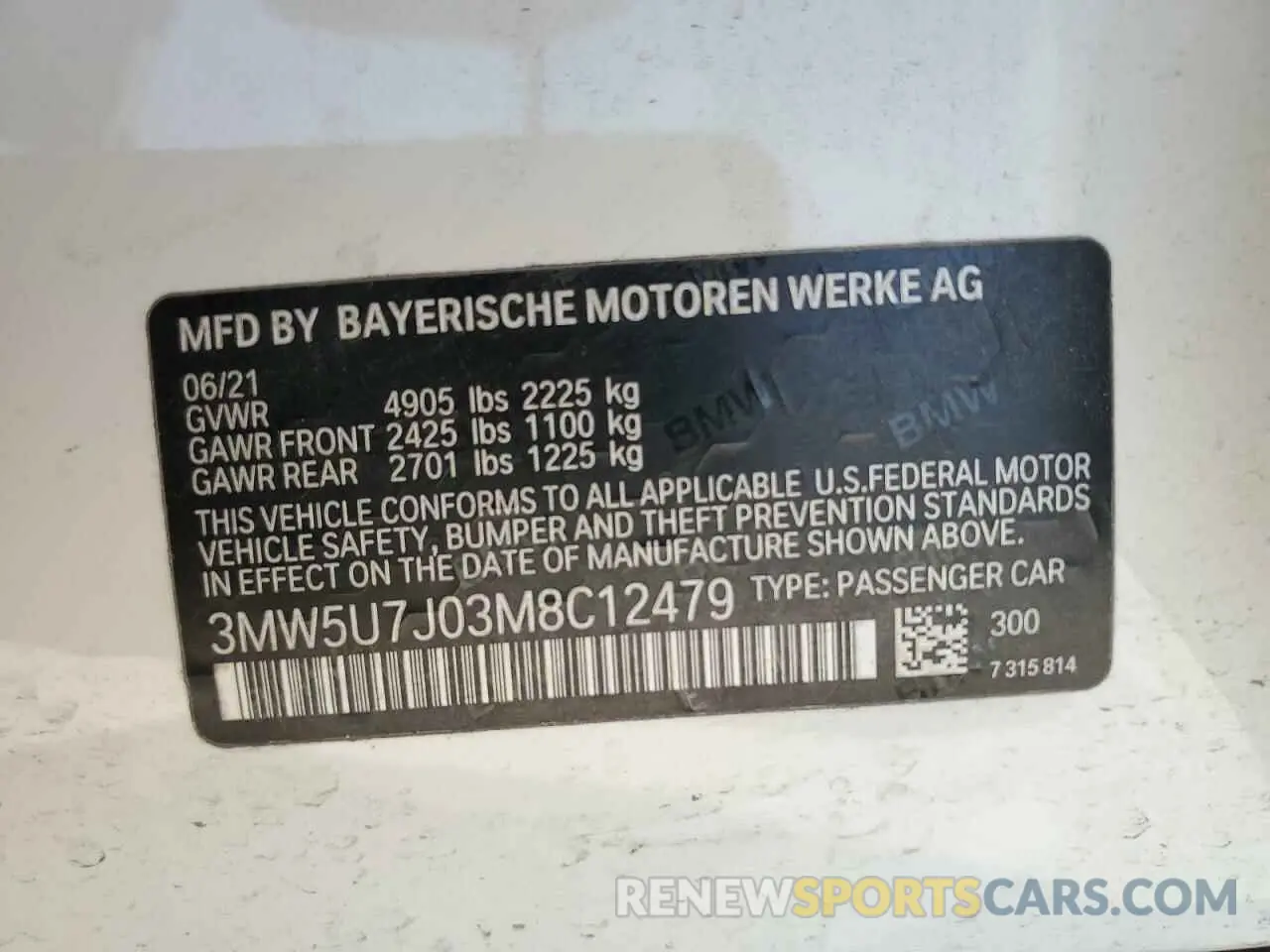 14 fotografías del automóvil dañado 3MW5U7J03M8C12479 BMW M3 2021