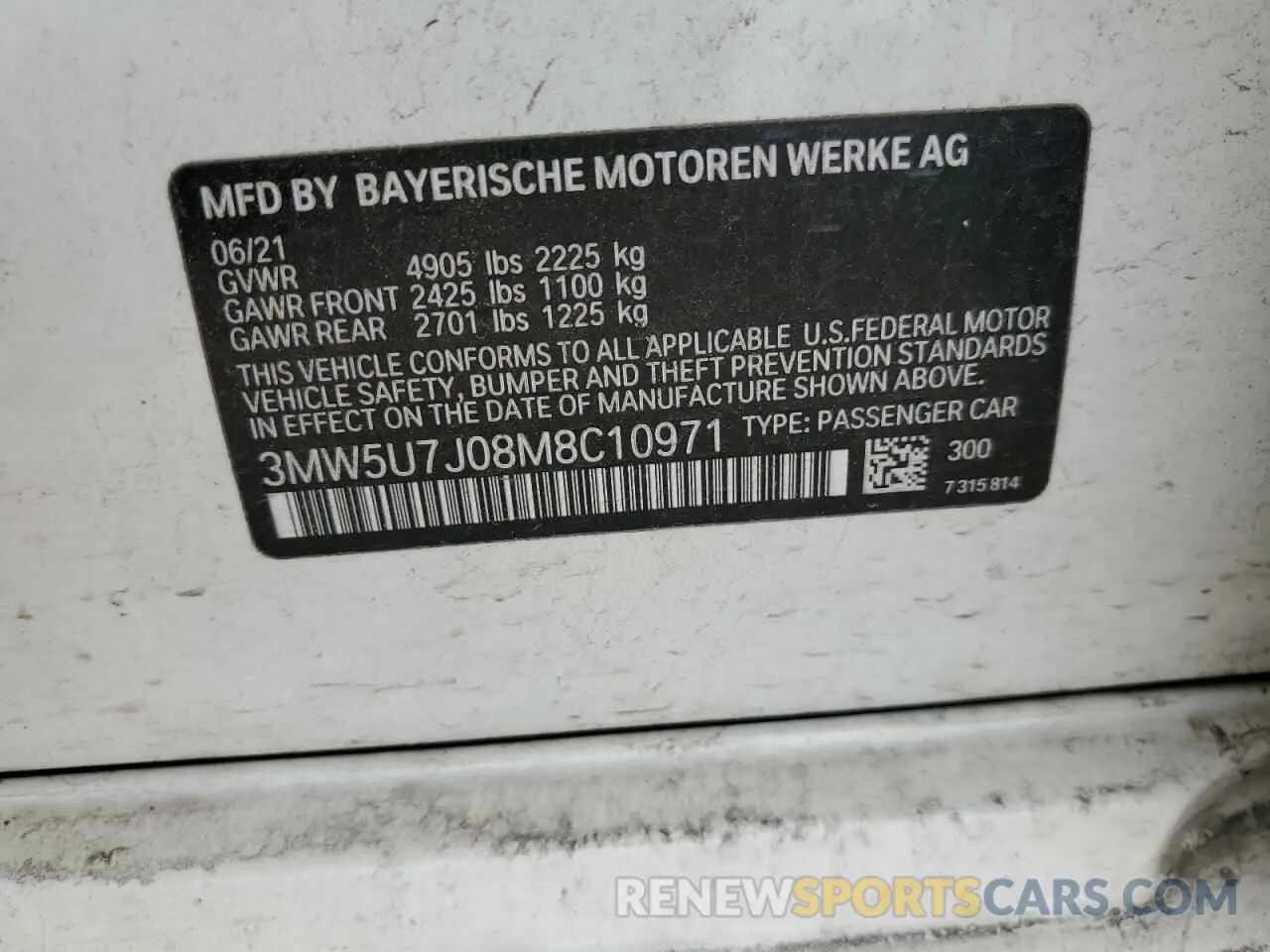 12 fotografías del automóvil dañado 3MW5U7J08M8C10971 BMW M3 2021