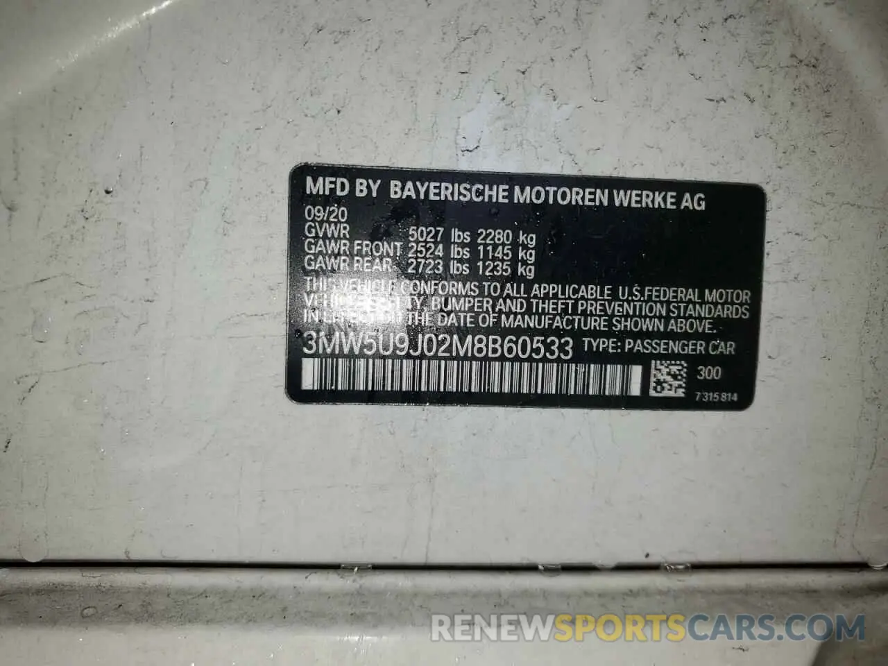 12 fotografías del automóvil dañado 3MW5U9J02M8B60533 BMW M3 2021