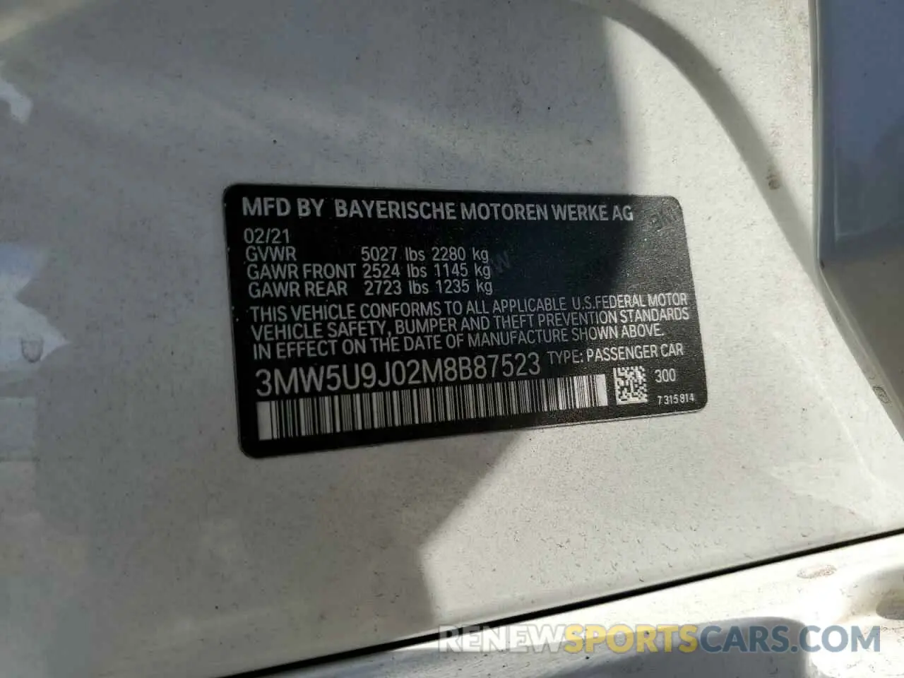 12 fotografías del automóvil dañado 3MW5U9J02M8B87523 BMW M3 2021