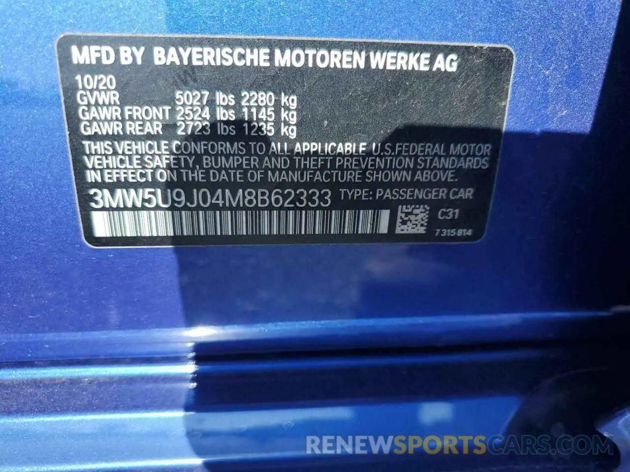 12 fotografías del automóvil dañado 3MW5U9J04M8B62333 BMW M3 2021