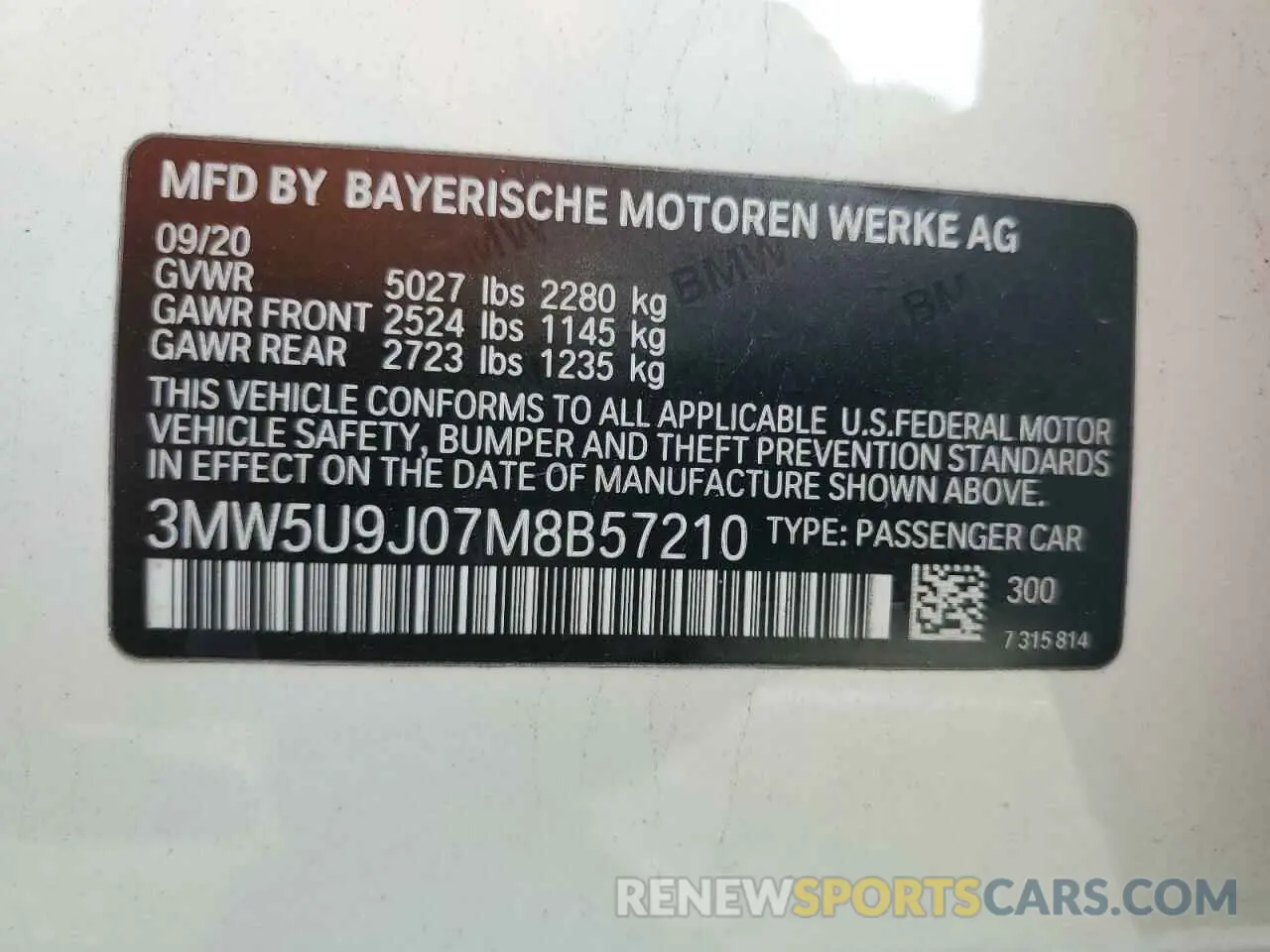 12 fotografías del automóvil dañado 3MW5U9J07M8B57210 BMW M3 2021