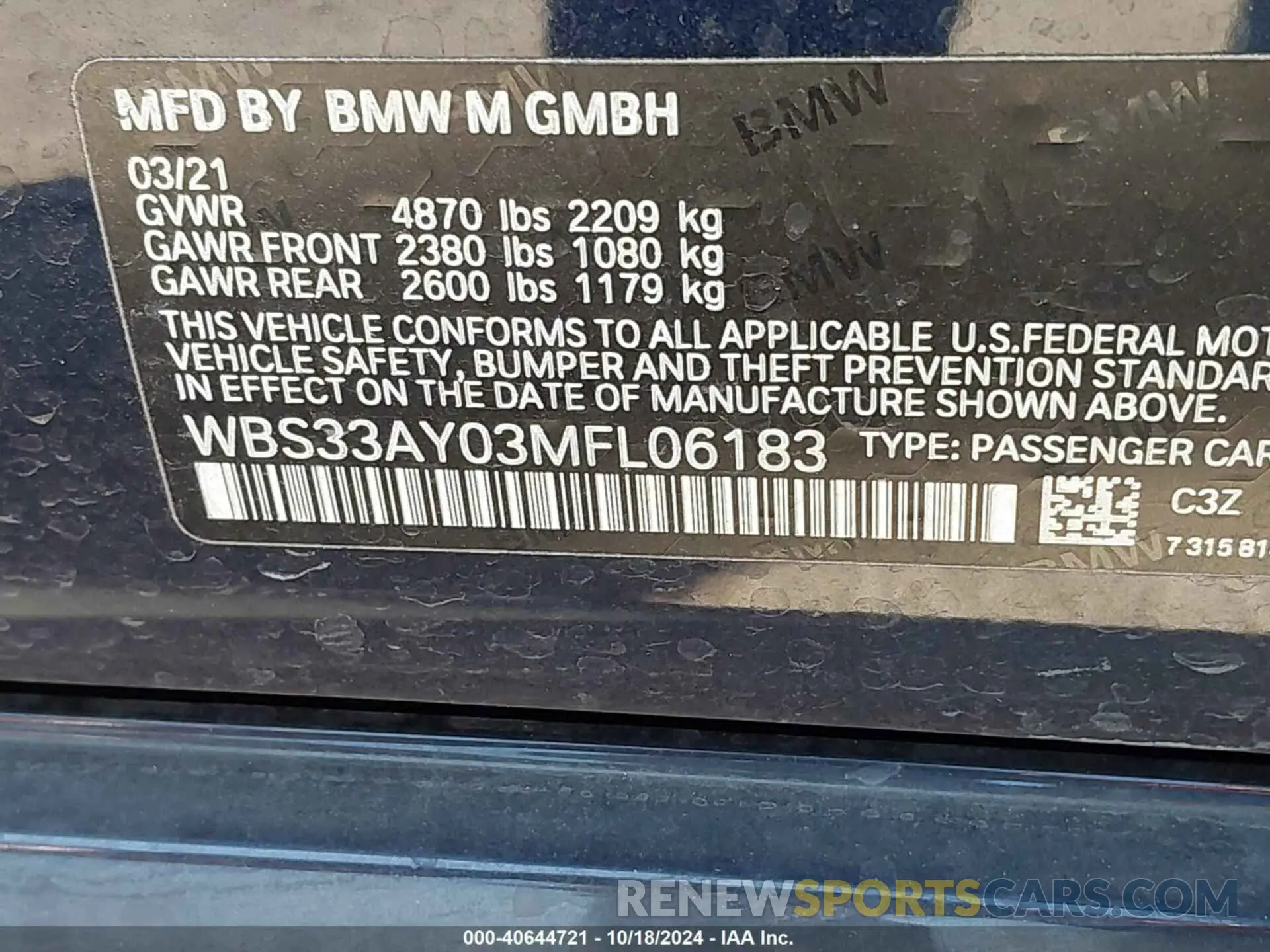 9 fotografías del automóvil dañado WBS33AY03MFL06183 BMW M3 2021
