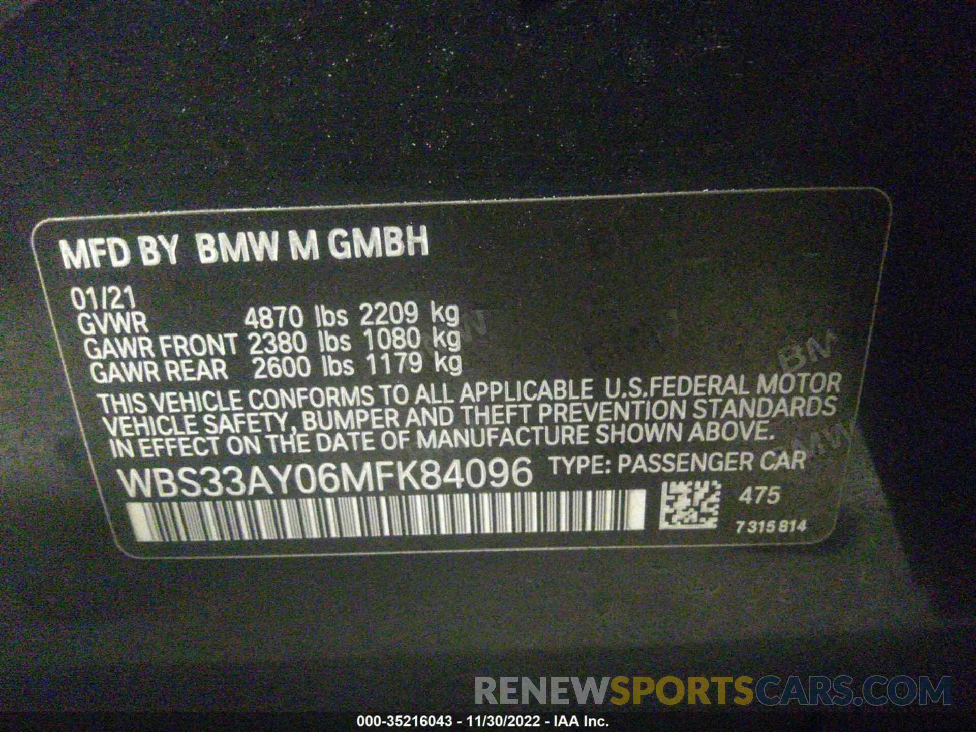 9 fotografías del automóvil dañado WBS33AY06MFK84096 BMW M3 2021