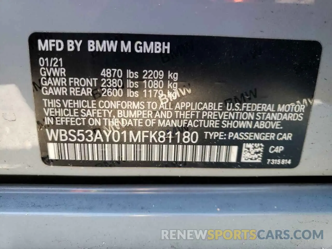 13 fotografías del automóvil dañado WBS53AY01MFK81180 BMW M3 2021