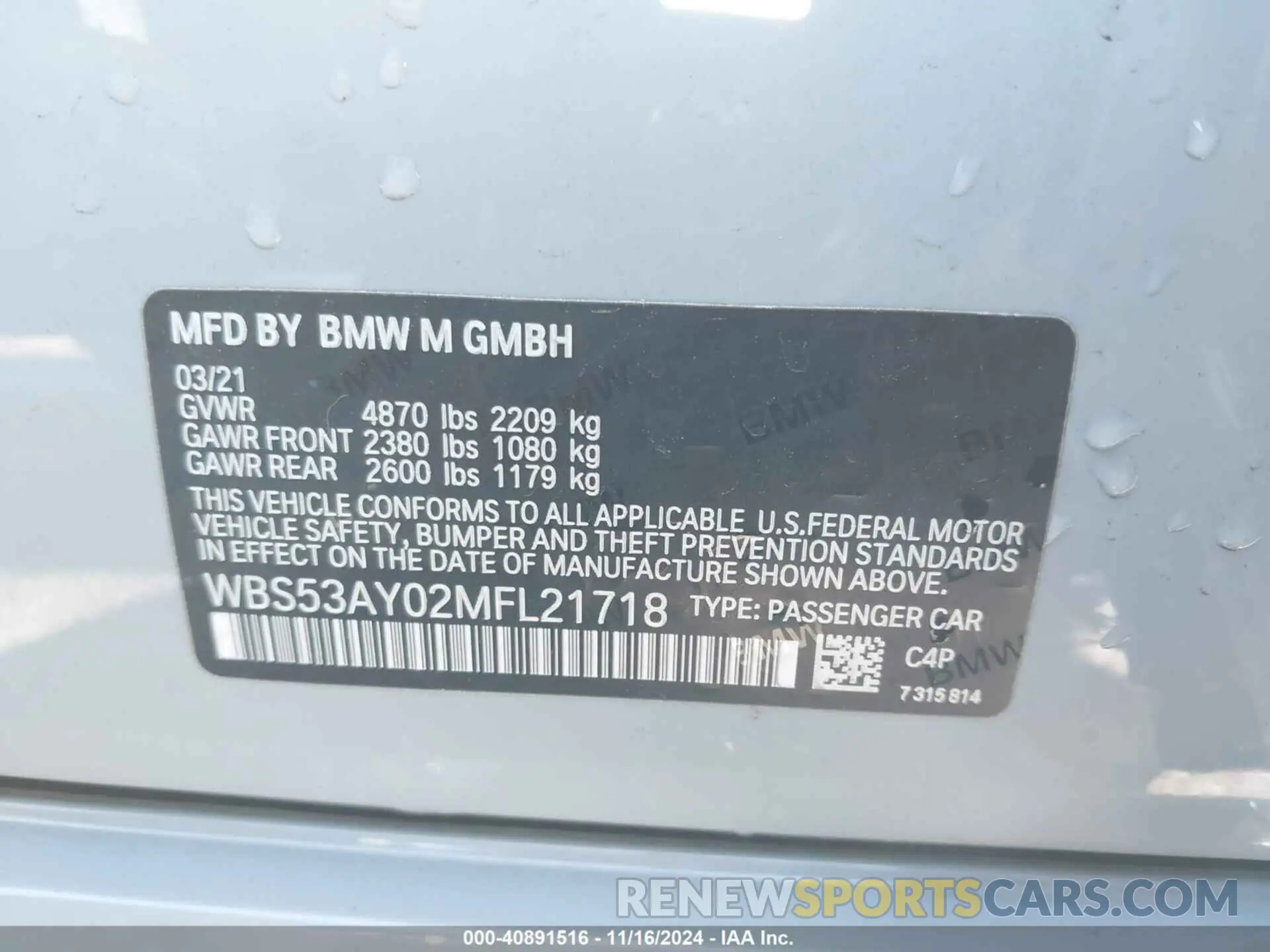 9 fotografías del automóvil dañado WBS53AY02MFL21718 BMW M3 2021