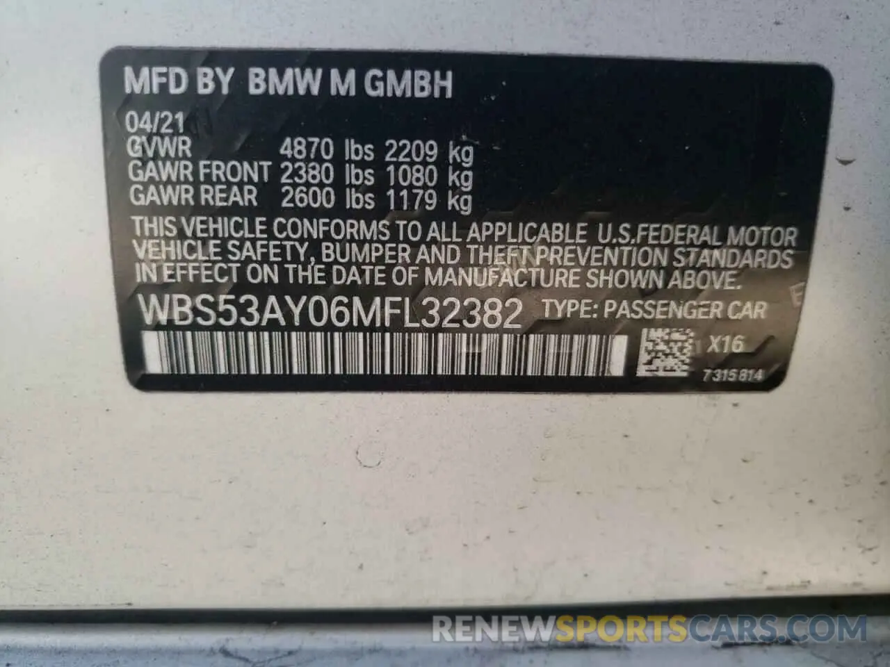 10 fotografías del automóvil dañado WBS53AY06MFL32382 BMW M3 2021