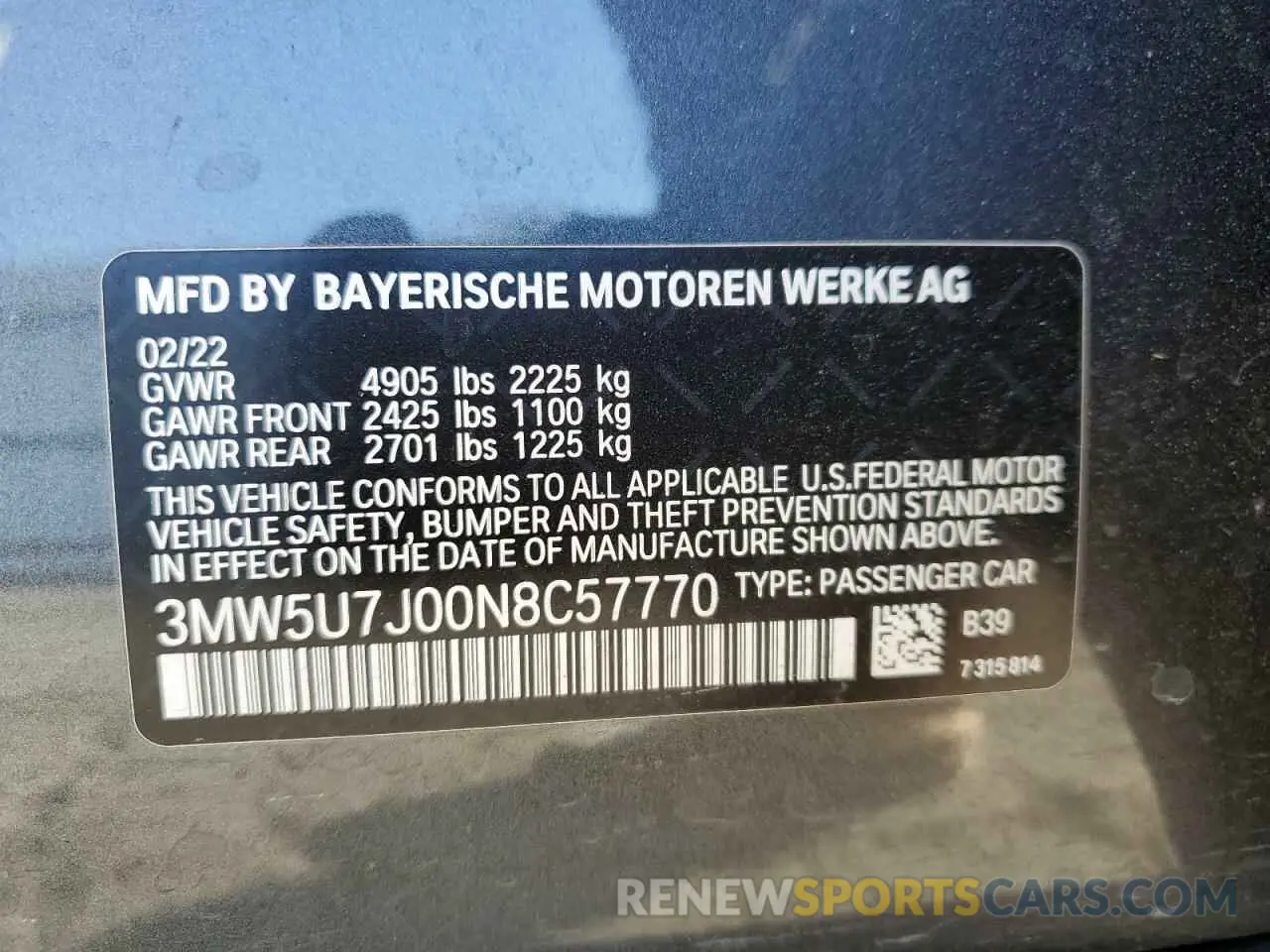 13 fotografías del automóvil dañado 3MW5U7J00N8C57770 BMW M3 2022