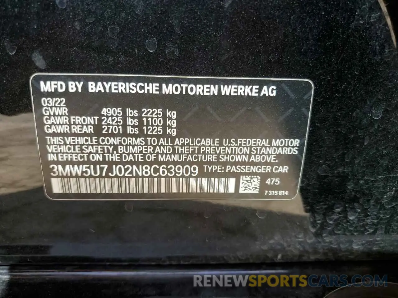 13 fotografías del automóvil dañado 3MW5U7J02N8C63909 BMW M3 2022