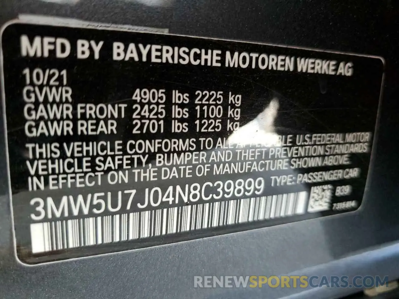 12 fotografías del automóvil dañado 3MW5U7J04N8C39899 BMW M3 2022