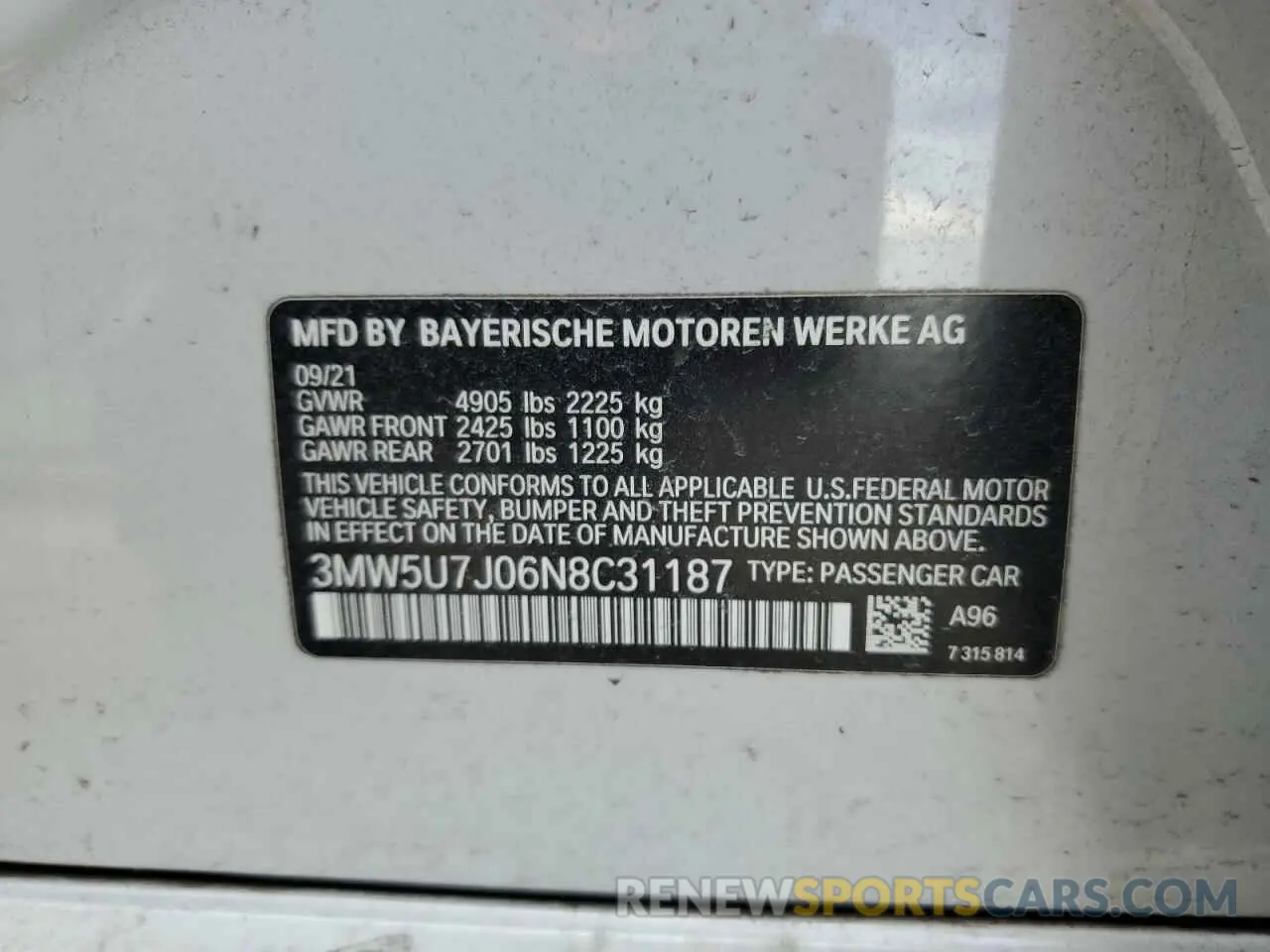 12 fotografías del automóvil dañado 3MW5U7J06N8C31187 BMW M3 2022