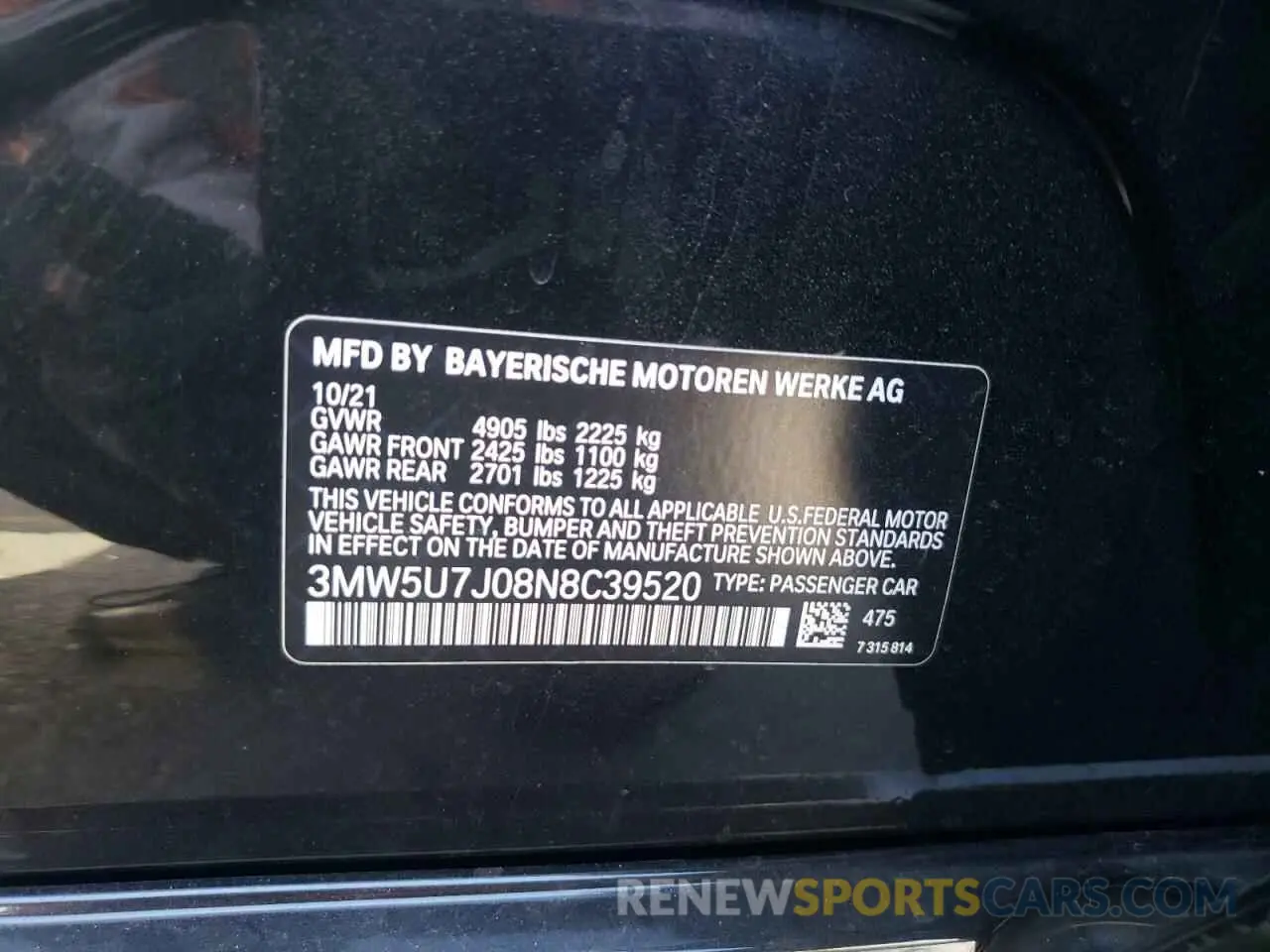 12 fotografías del automóvil dañado 3MW5U7J08N8C39520 BMW M3 2022