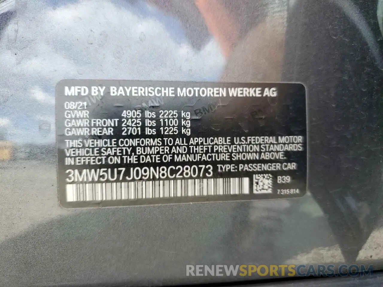 14 fotografías del automóvil dañado 3MW5U7J09N8C28073 BMW M3 2022