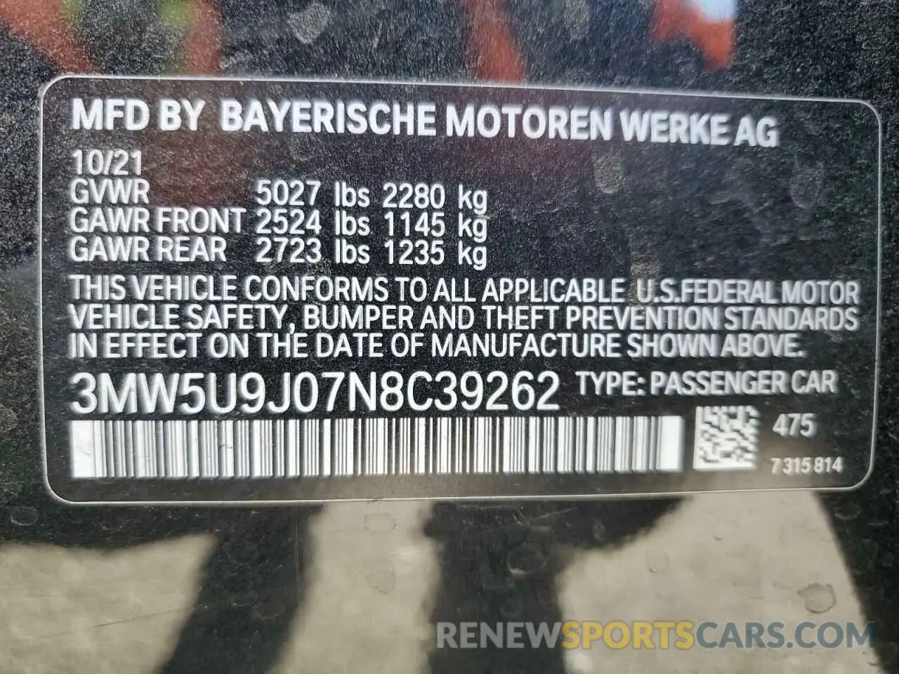 12 fotografías del automóvil dañado 3MW5U9J07N8C39262 BMW M3 2022