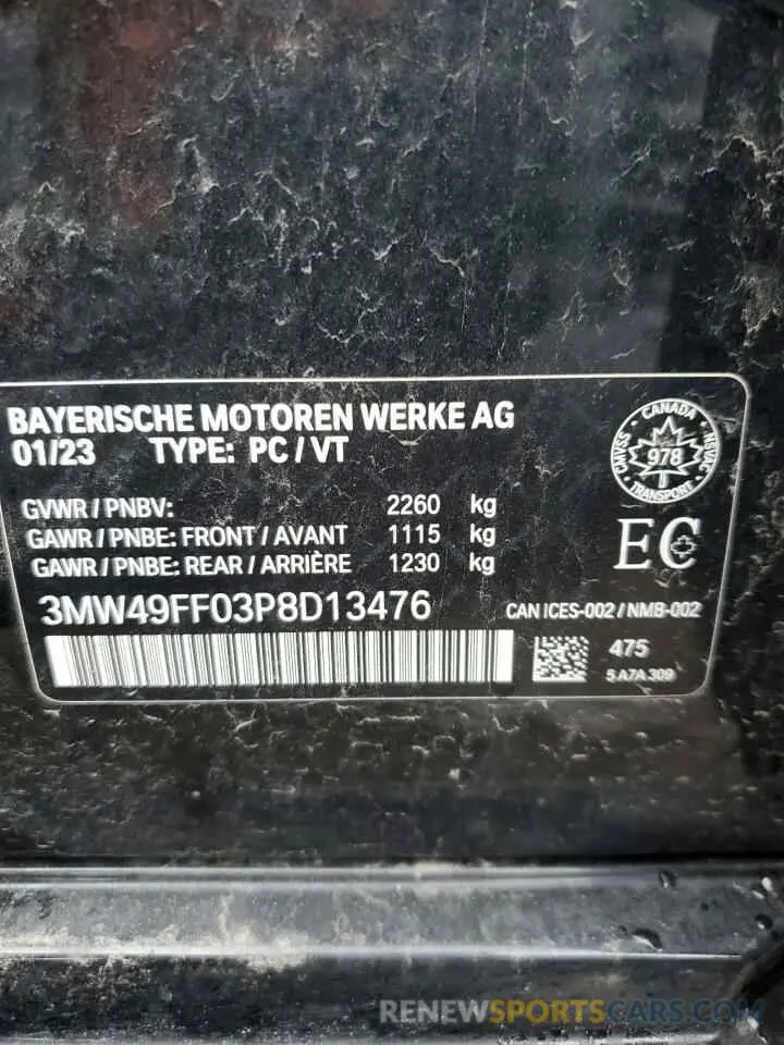 12 fotografías del automóvil dañado 3MW49FF03P8D13476 BMW M3 2023