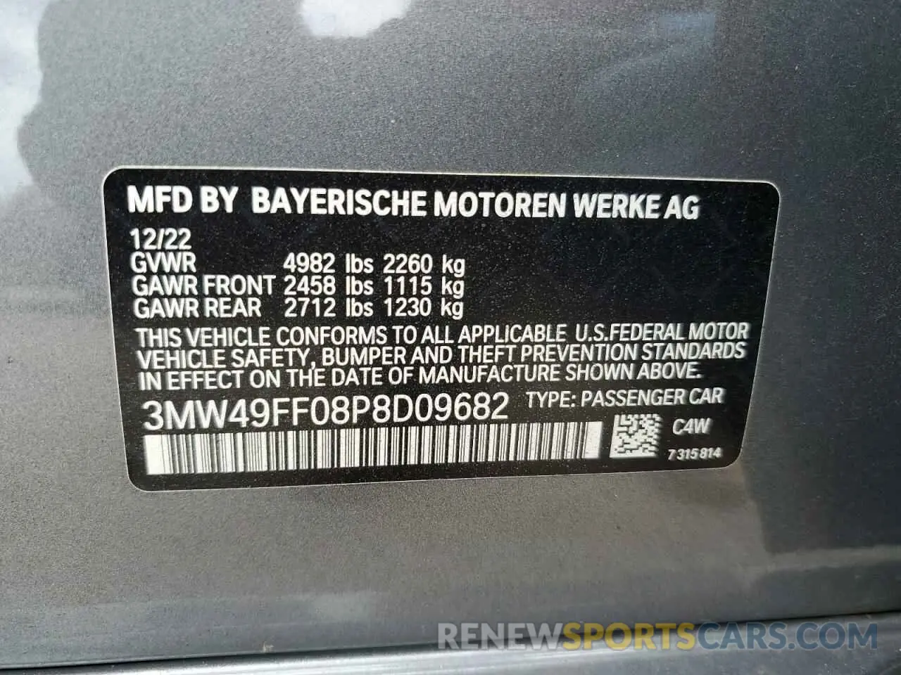 12 fotografías del automóvil dañado 3MW49FF08P8D09682 BMW M3 2023