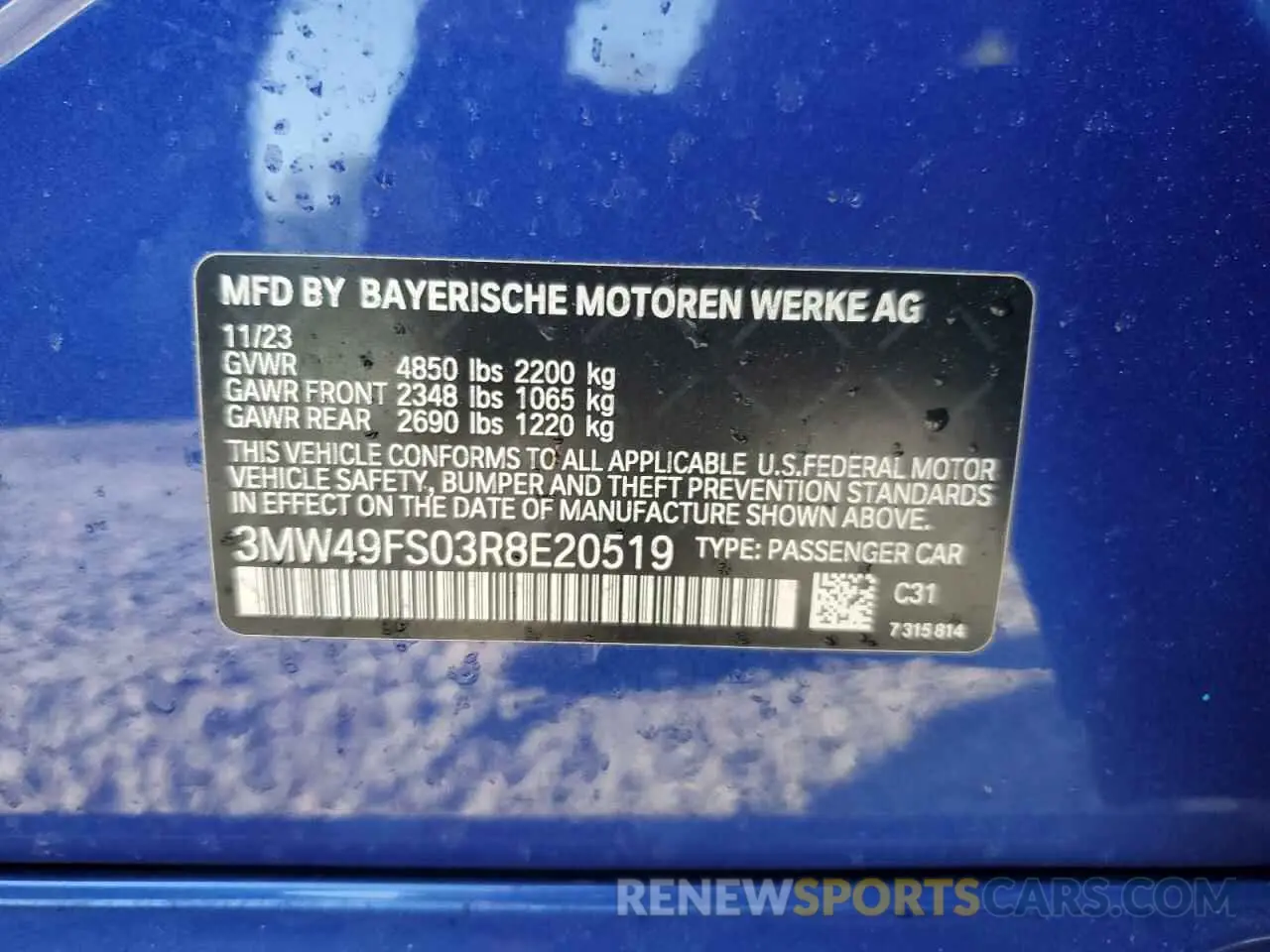 13 fotografías del automóvil dañado 3MW49FS03R8E20519 BMW M3 2024