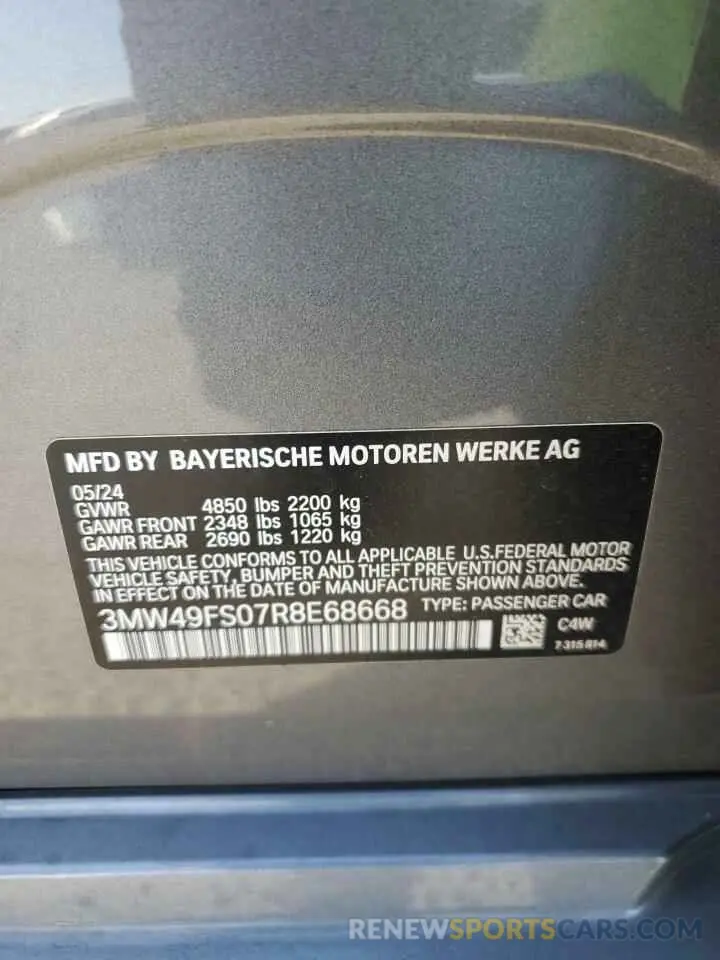 13 fotografías del automóvil dañado 3MW49FS07R8E68668 BMW M3 2024