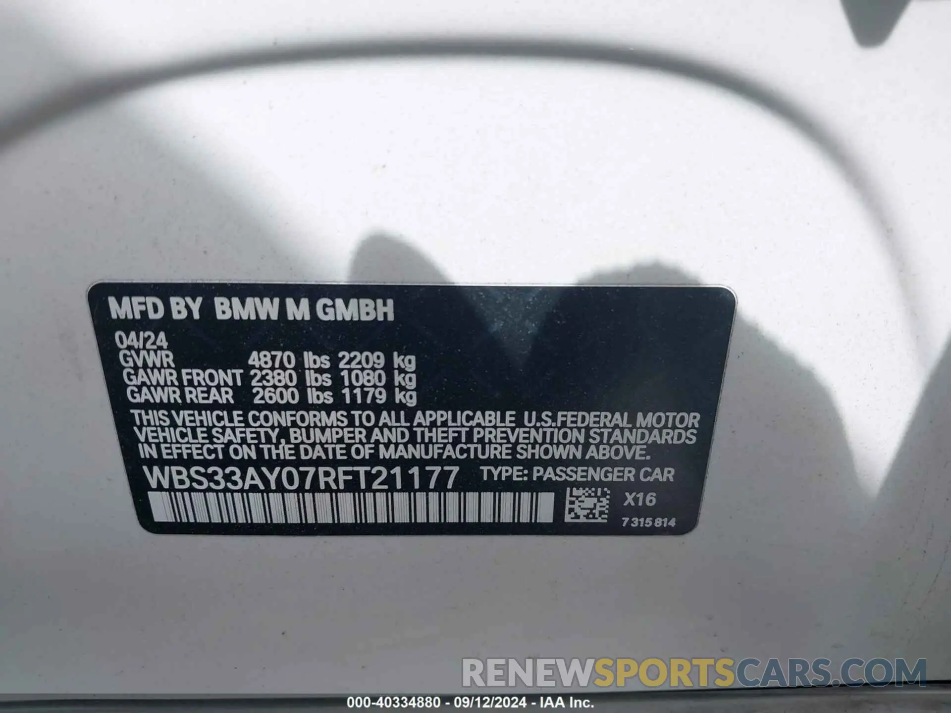 9 fotografías del automóvil dañado WBS33AY07RFT21177 BMW M3 2024