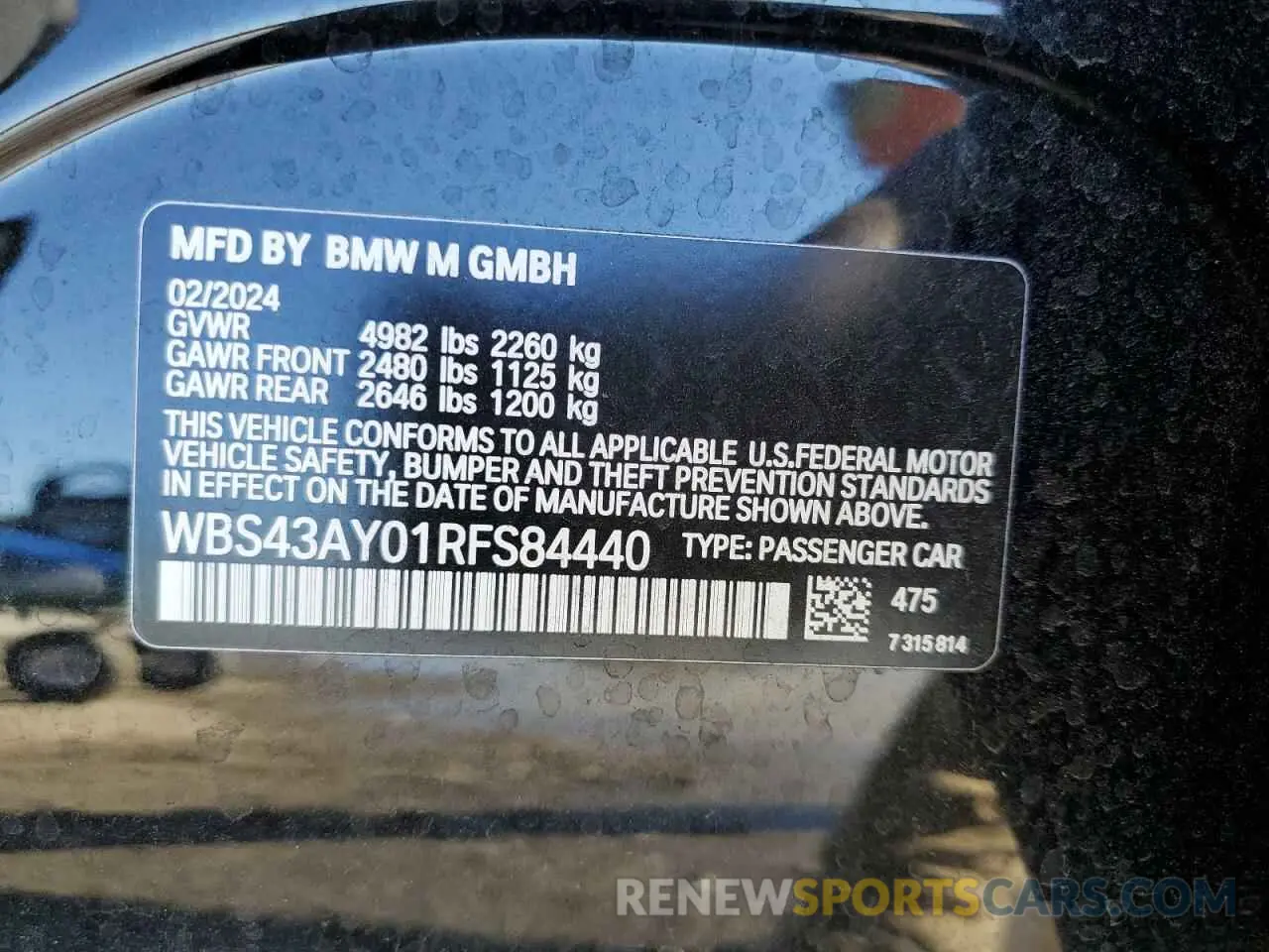 12 fotografías del automóvil dañado WBS43AY01RFS84440 BMW M3 2024