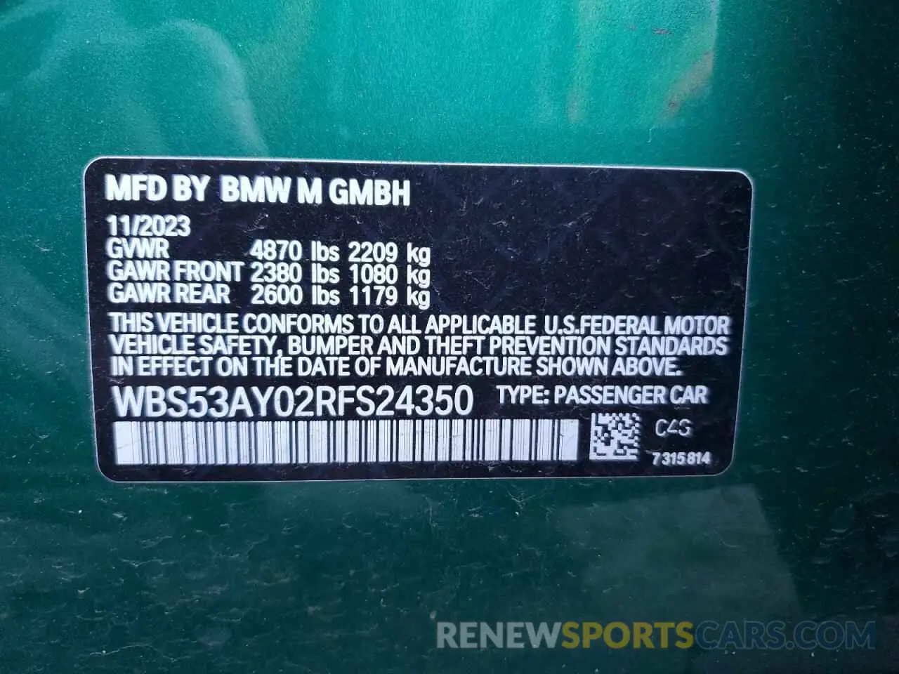 12 fotografías del automóvil dañado WBS53AY02RFS24350 BMW M3 2024