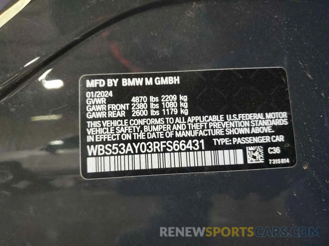12 fotografías del automóvil dañado WBS53AY03RFS66431 BMW M3 2024