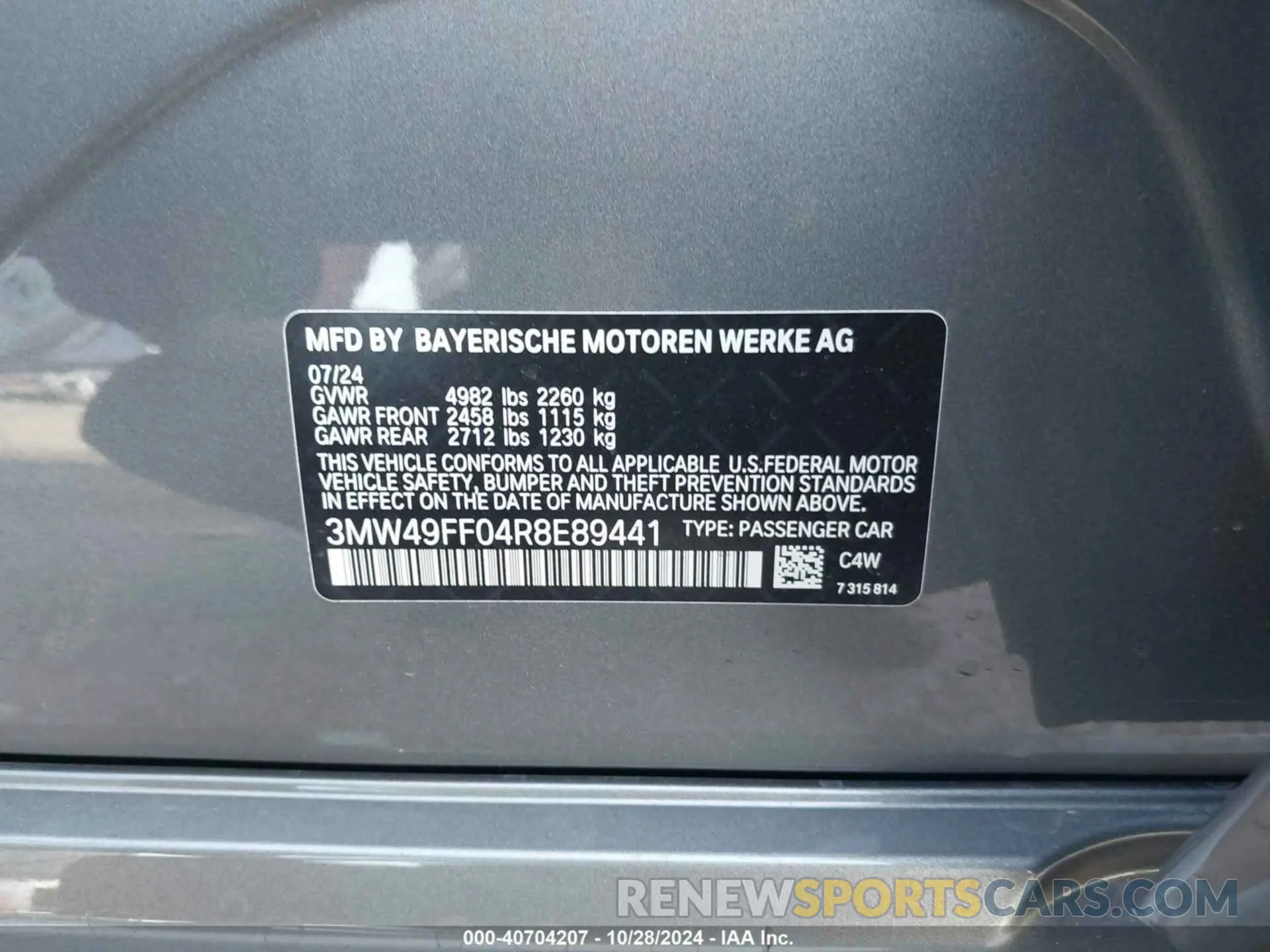 9 fotografías del automóvil dañado 3MW49FF04R8E89441 BMW M340I 2024