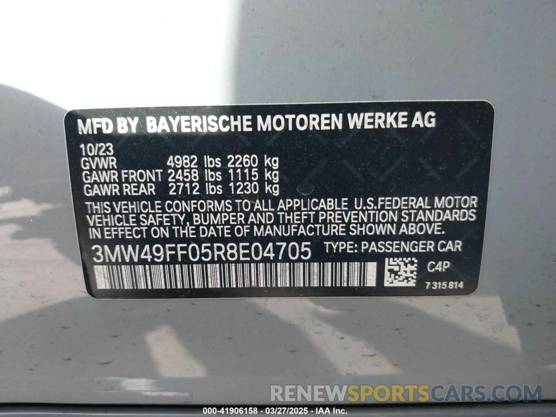 9 fotografías del automóvil dañado 3MW49FF05R8E04705 BMW M340I 2024