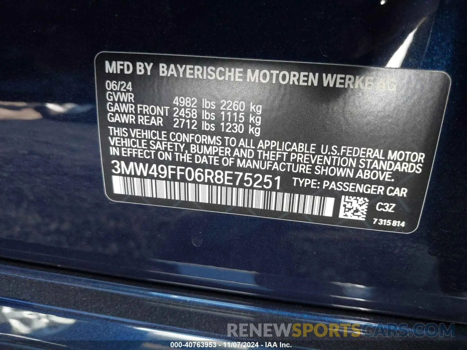 9 fotografías del automóvil dañado 3MW49FF06R8E75251 BMW M340I 2024