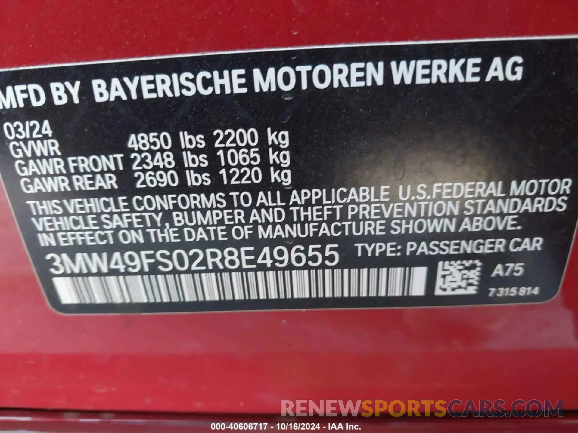 9 fotografías del automóvil dañado 3MW49FS02R8E49655 BMW M340I 2024