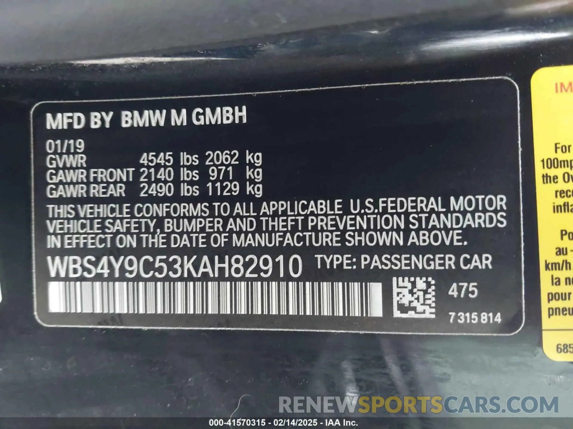 9 fotografías del automóvil dañado WBS4Y9C53KAH82910 BMW M4 2019