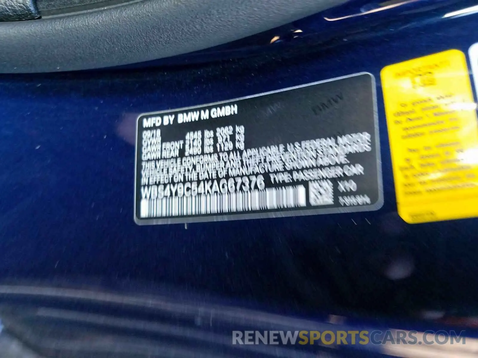 10 fotografías del automóvil dañado WBS4Y9C54KAG67376 BMW M4 2019